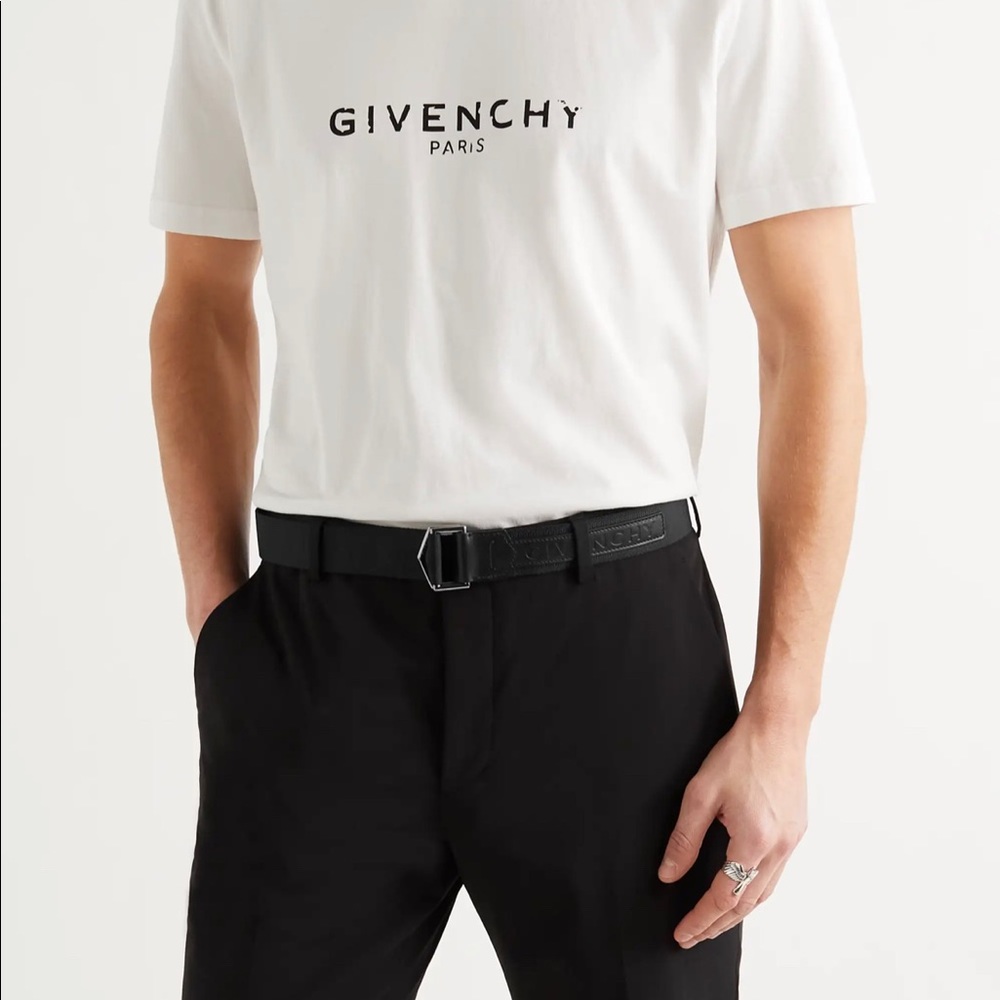 NWT! Givenchy Logo-detailed Leather-trimmed Webbing Belt